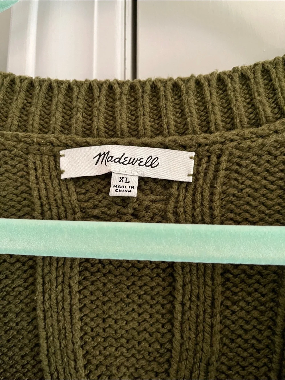 Madewell Olive Cable V-Neck Sweater